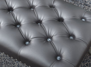 Sunvega Champagne Tufted Fabric Upholstered Bench with Nailhead Trim