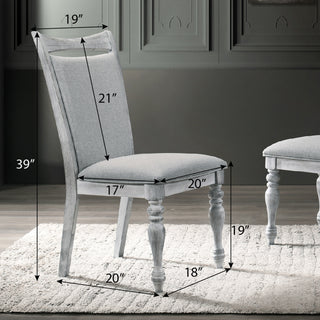 Sunvega Set of 2 Rustic White Rubberwood Dining Chairs with Gray Upholstery