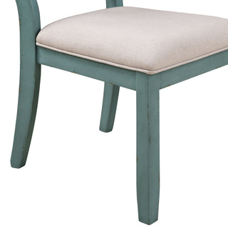 Sunvega Antique Blue Wood Cross Back Upholstered Dining Chairs with Tan Fabric Seat