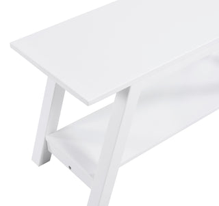 Sunvega White Solid Wood Farmhouse Bench with Storage Shelf for Entryway