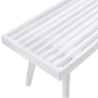 Sunvega Farmhouse Style Solid Wood Slatted Bench with Tapered Legs in White