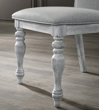 Sunvega Set of 2 Rustic White Rubberwood Dining Chairs with Gray Upholstery