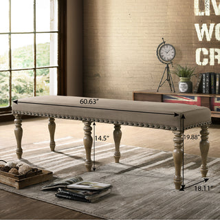 Sunvega Driftwood Finish Microfiber Upholstered Dining Bench with Nailhead Trim