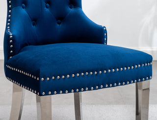 Sunvega Contemporary Tufted Velvet Dining Chairs with Nailhead Trim and Stainless Steel Legs, Set of 2