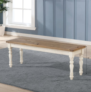 Sunvega Two-Tone Antique White and Distressed Oak Upholstered Dining Bench