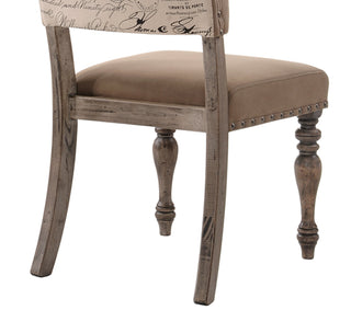Sunvega Birmingham Script Printed Driftwood Finish Dining Chair with Nail Head Trim