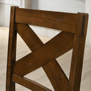 Sunvega Solid Rubberwood X-Back Dining Chairs with Textured Tan Fabric Seats