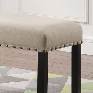 Sunvega Tan Linen and Cotton Fabric Dining Bench with Nailhead Trim