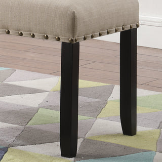 Sunvega Tan Linen and Cotton Fabric Dining Bench with Nailhead Trim