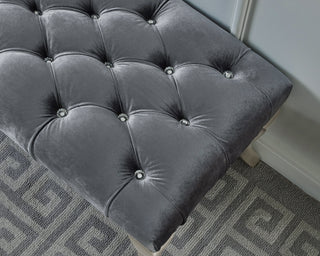 Sunvega Champagne Tufted Fabric Upholstered Bench with Nailhead Trim