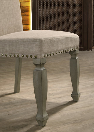 Sunvega Antique Gray Finish Upholstered Nailhead Trim Dining Chair Set of 2