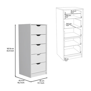 Sunvega Slim White 5-Drawer Storage Chest Dresser for Bedroom with Pull-Out Mechanism