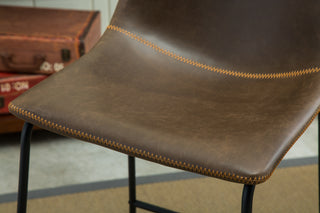 Sunvega Hand Crafted Vintage PU Leather Dining Chairs with Iron Frame, Set of 2