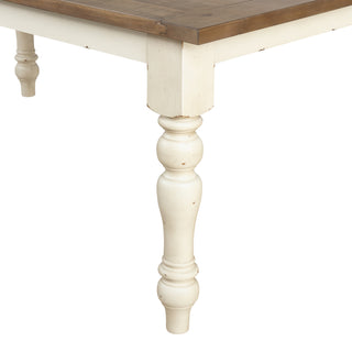 Sunvega Two-Tone Antique White and Distressed Oak Upholstered Dining Bench