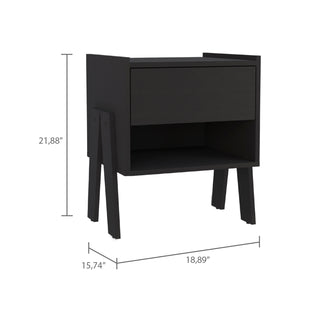 Sunvega Black Caladium Nightstand with One Drawer and Open Shelf