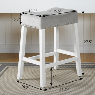 Sunvega Set of 2 Velvet Stools with Tufted Saddle Seats in White-Wash Finish