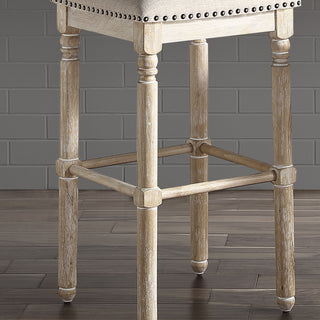 Sunvega Rustic Chic Upholstered Bar Stools in Light Gray with Nailhead Trim