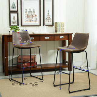 Sunvega Antique Brown Vintage PU Leather Barstools with Iron Frame, Set of 2