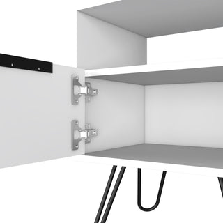 Sunvega White Nightstand with Hairpin Legs and Single Door Cabinet