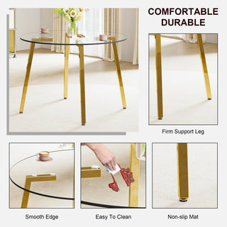 Sunvega Modern Minimalist Circular Transparent Glass Table with Golden Metal Legs