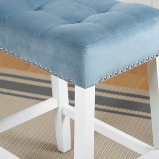 Sunvega Set of 2 Velvet Stools with Tufted Saddle Seats in White-Wash Finish