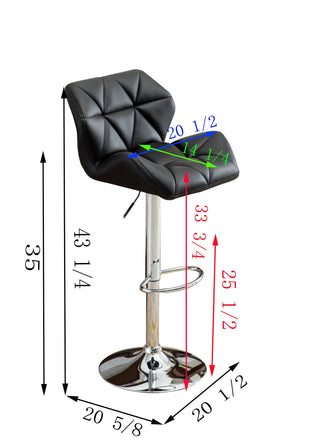Sunvega Blue PU Leather Diamond-Tufted Swiveling Adjustable Height Bar Stools Set of 2