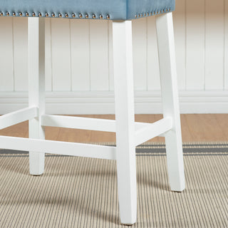 Sunvega Set of 2 Velvet Stools with Tufted Saddle Seats in White-Wash Finish
