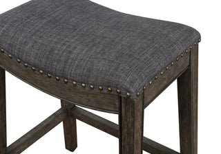 Sunvega Gray Rustic Whitewash Fabric Upholstered Nailhead Trim Saddle Bar Stools