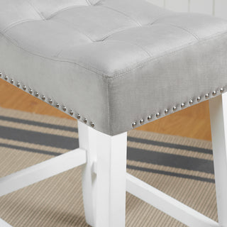 Sunvega Set of 2 Velvet Stools with Tufted Saddle Seats in White-Wash Finish