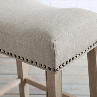 Sunvega Genuine Wood Weathered Grain Upholstered Saddle Seat Bar Stools Set of 2