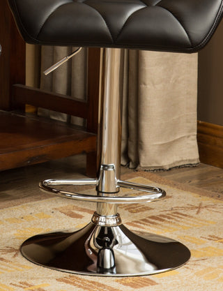 Sunvega Blue PU Leather Diamond-Tufted Swiveling Adjustable Height Bar Stools Set of 2