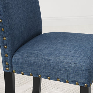 Sunvega Blue Linen and Cotton Fabric Bar Stools with Nailhead Trim Set of 2