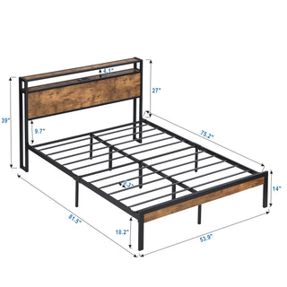 Sunvega Modern Twin Size Metal Platform Bed Frame with Wooden Headboard and USB LINER