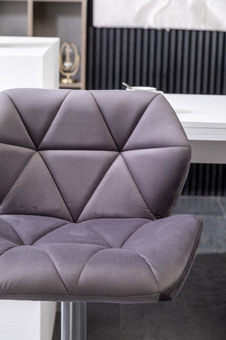 Sunvega Velvet Diamond Tufted Swivel Adjustable Height Barstool Set of 2 Gray