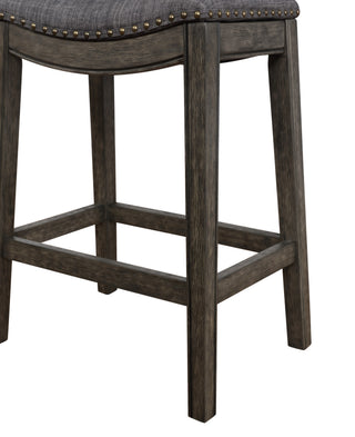 Sunvega Gray Rustic Whitewash Fabric Upholstered Nailhead Trim Saddle Bar Stools