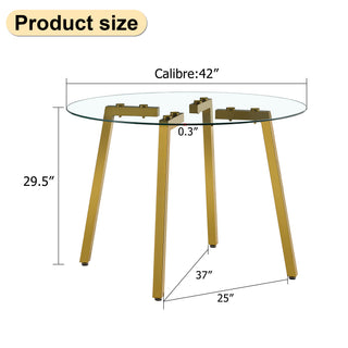 Sunvega Modern Minimalist Circular Transparent Glass Table with Golden Metal Legs