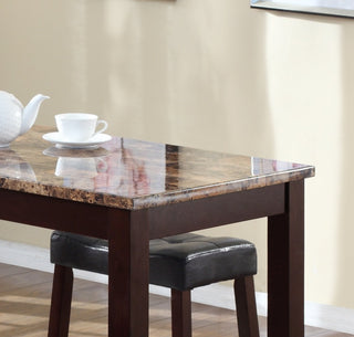 Sunvega 3-Piece Counter Height Breakfast Table with Stools in Espresso Glossy Print Marble