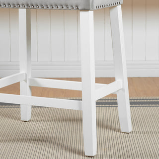 Sunvega Set of 2 Velvet Stools with Tufted Saddle Seats in White-Wash Finish