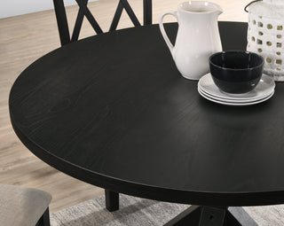 Sunvega Cross-Buck Base Dining Table in Black Made of Solid Rubberwood
