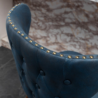 Sunvega Mid-Century Modern Blue Faux Leather Tufted Counter Stool Set with Nailhead Trim