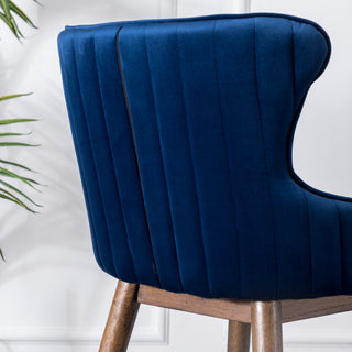 Sunvega Mid-Century Inspired Blue Velvet Wingback Bar Stools with Walnut Legs