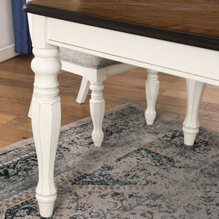 Sunvega French Country Dining Table with Weathered Oak Top and Antique Cream Legs