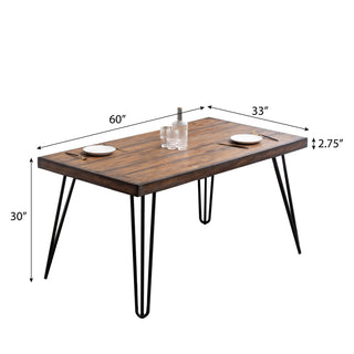 Sunvega Industrial Hairpin Metal Dining Table in Rustic Dark Pine for Living Room