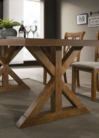 Sunvega Modern Farmhouse Wood Trestle Dining Table in Brushed Driftwood Finish