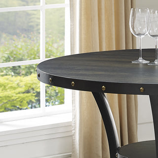 Sunvega Espresso Wood Counter Height Round Dining Table with Nailhead Accent and Shelf
