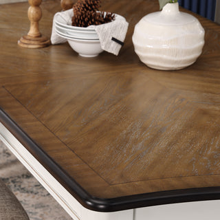Sunvega French Country Dining Table with Weathered Oak Top and Antique Cream Legs