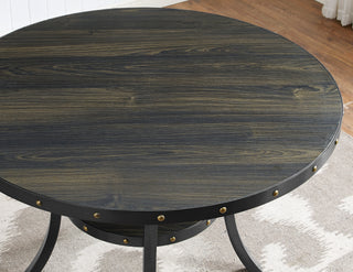 Sunvega Espresso Wood Round Dining Table with Brass Nail-heads and Metal Legs