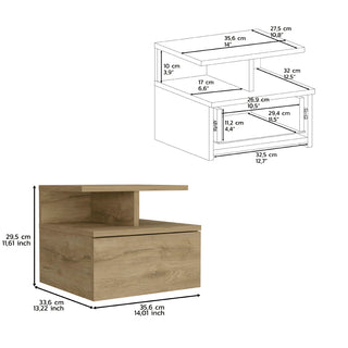 Sunvega Wall Mounted Floating Nightstand with Single Drawer and Two-Tier Shelf