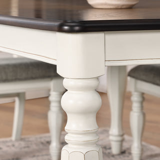 Sunvega French Country Dining Table with Weathered Oak Top and Antique Cream Legs
