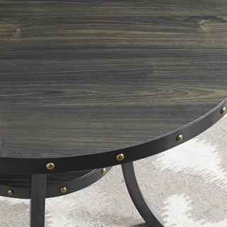 Sunvega 36 Inch Round Espresso Finish Bar Table with Brass Nail Head Trim